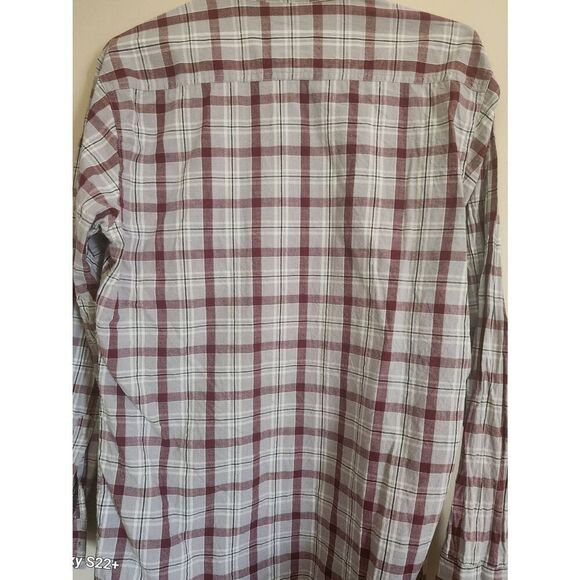 M14 Wrangler Authentics western burgundy/gray plaid button-up long sleeve - Picture 2 of 5